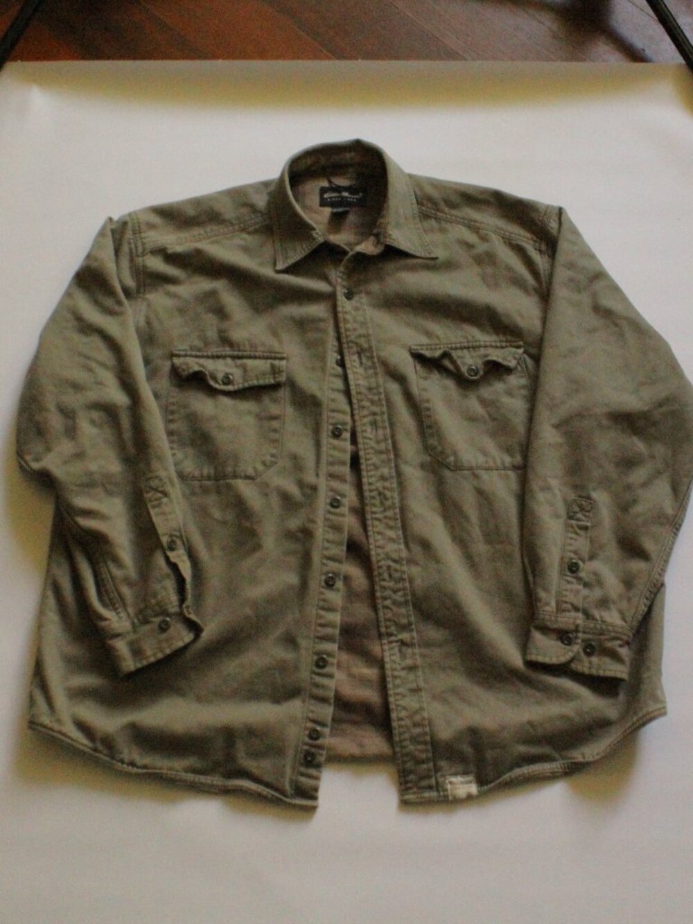 Vintage Eddie Bauer Chamois Plaid Lined Green Large Pockets Flannel The